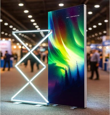 Stand Spanduk Tampilan LED Logo yang Dapat Disesuaikan Kotak Lampu Iklan